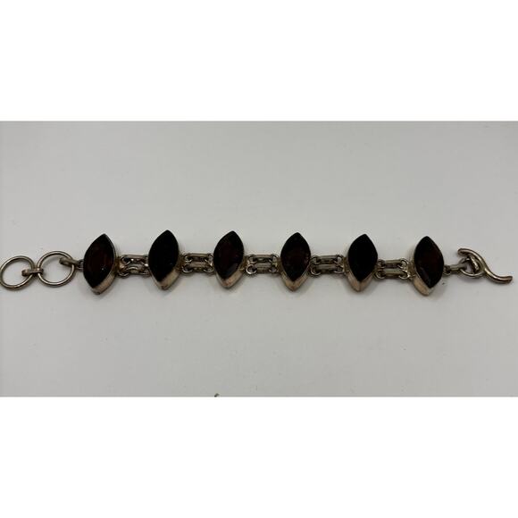 Sterling Silver Pink Red Marquis Gem Bracelet - Picture 12 of 16